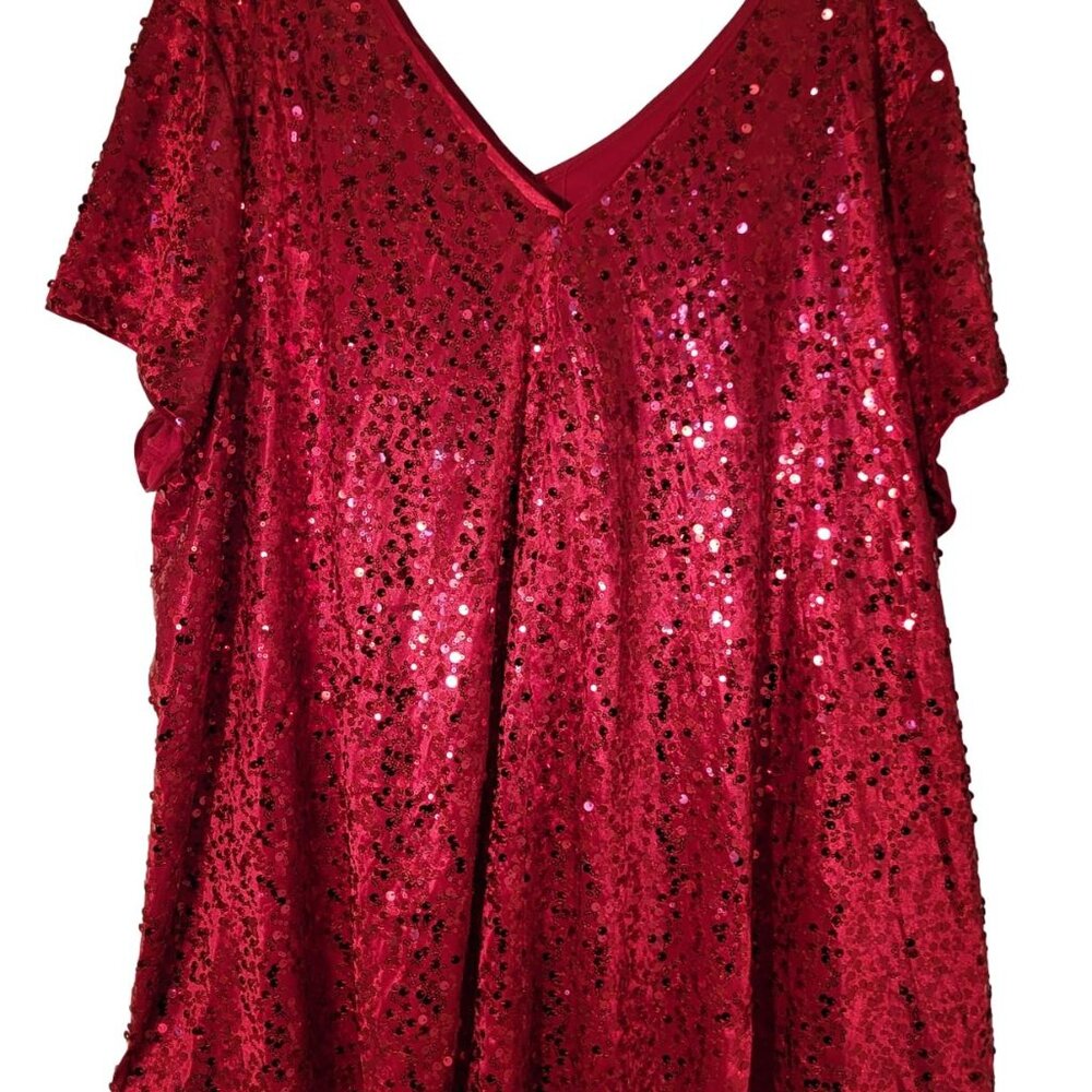 ❤️FINAL PRICE! ROAMAN'S 30W Red Sequin V Neck Tunic Top Formal New